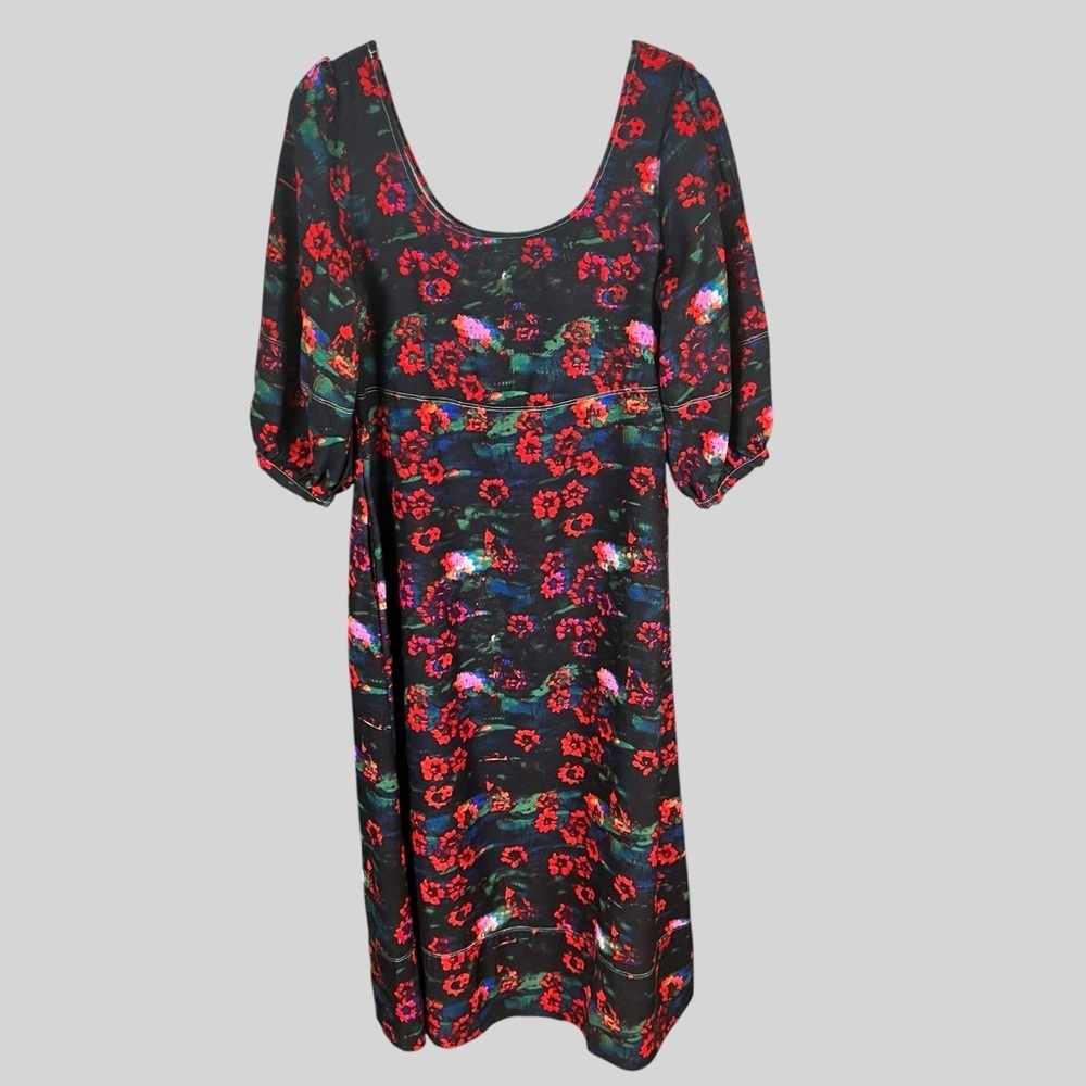 Rachel Comey Target- Women's Black Floral 3/4 Sleeve Round Neck Dress.